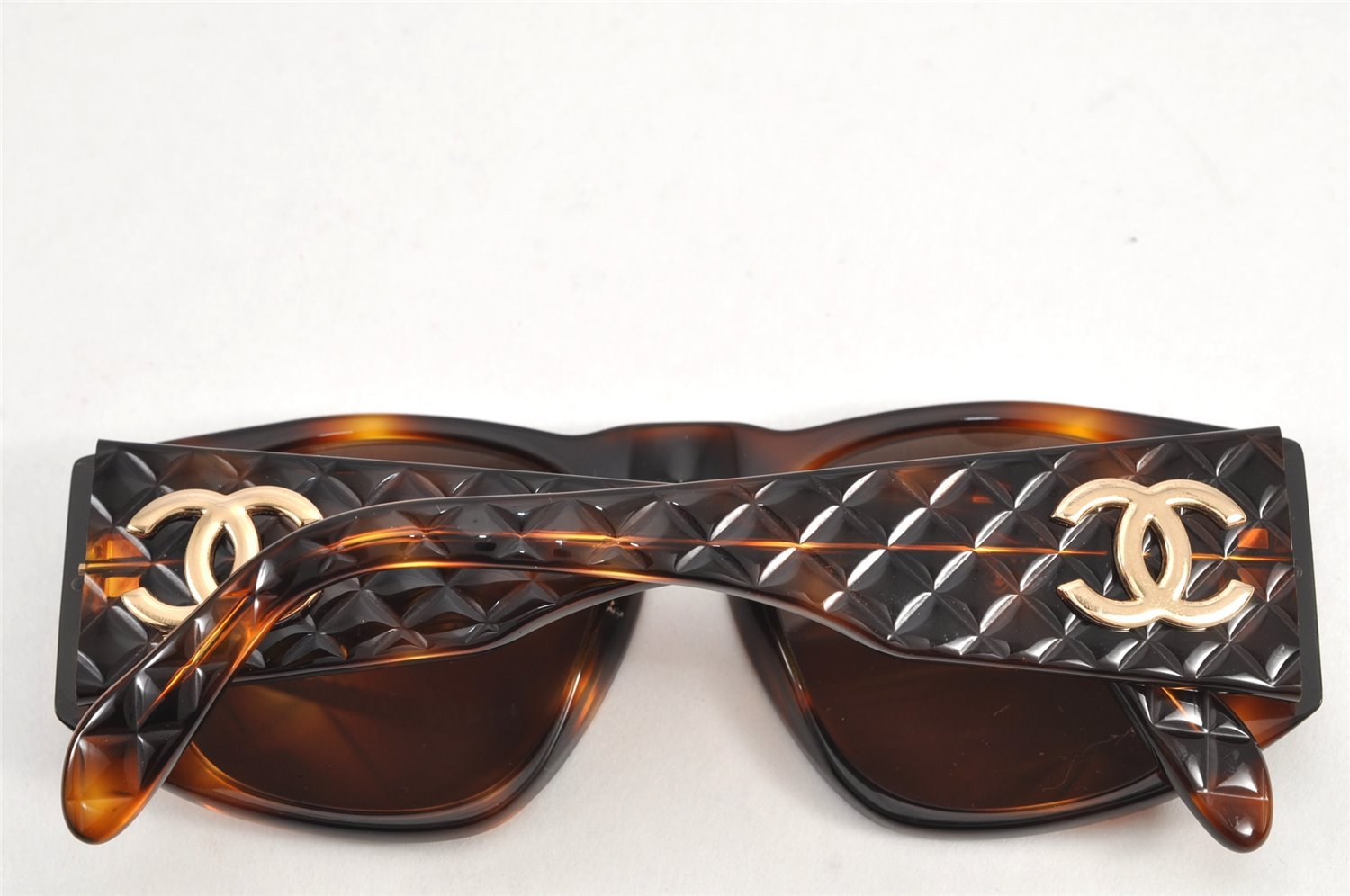 Auth CHANEL Matelasse Sunglasses Tortoise Shell CC 01450 Plastic Brown 2945K