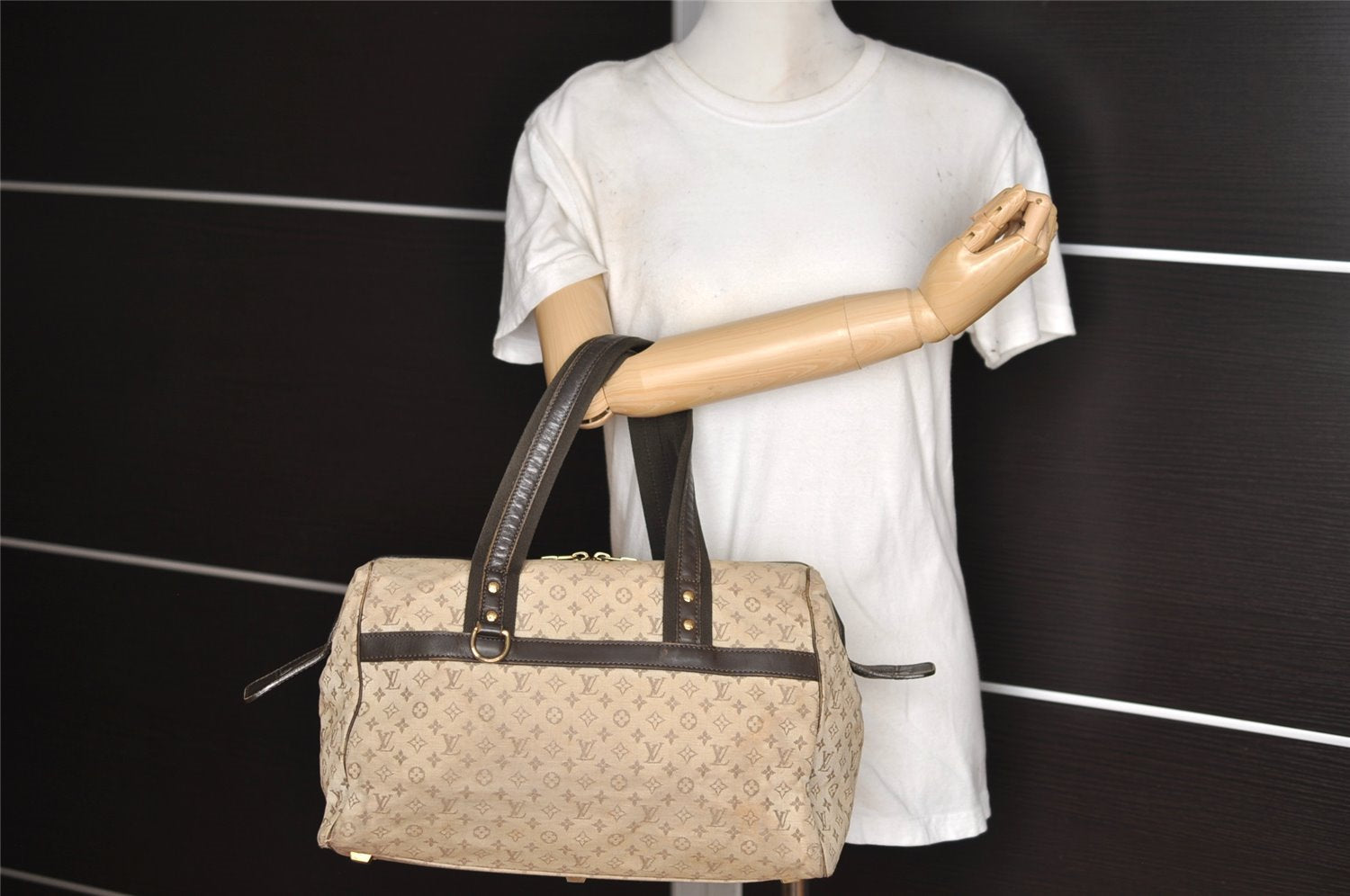 Auth Louis Vuitton Monogram Mini Josephine GM Hand Bag M92310 Khaki Beige 2949I