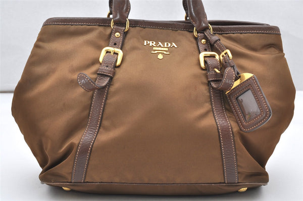 Authentic PRADA Vintage Nylon Tessuto Leather 2Way Shoulder Tote Bag Brown 2949K