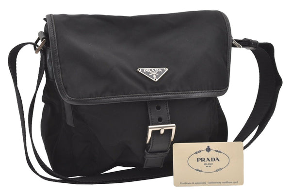 Authentic PRADA VELA SPORT Nylon Tessuto Leather Shoulder Bag BT0173 Black 2950J