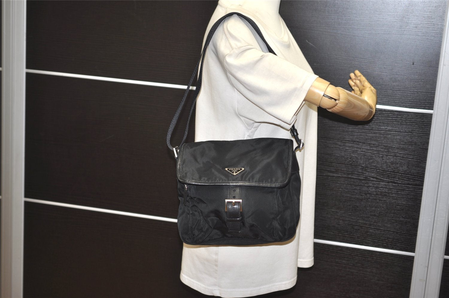 Authentic PRADA VELA SPORT Nylon Tessuto Leather Shoulder Bag BT0173 Black 2950J
