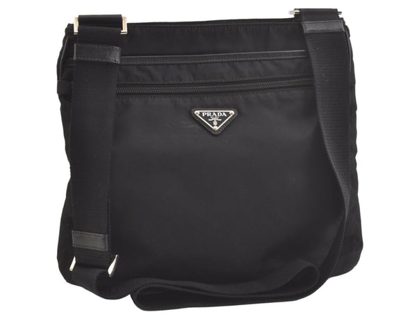 Authentic PRADA Nylon Tessuto Leather Shoulder Cross Body Bag Purse Black 2950K