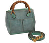 Authentic GUCCI Bamboo 2Way Shoulder Hand Bag Suede Leather Light Blue 2951J