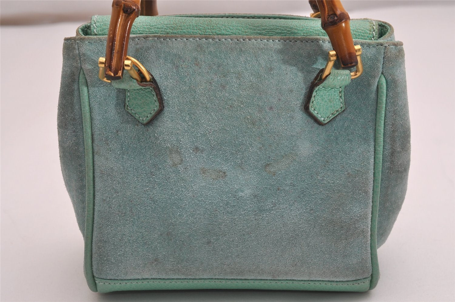 Authentic GUCCI Bamboo 2Way Shoulder Hand Bag Suede Leather Light Blue 2951J