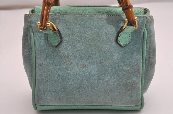 Authentic GUCCI Bamboo 2Way Shoulder Hand Bag Suede Leather Light Blue 2951J