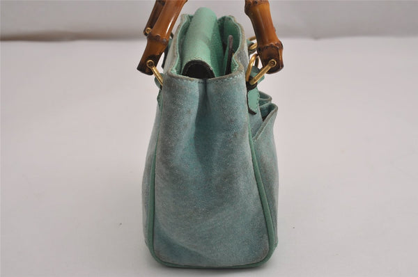 Authentic GUCCI Bamboo 2Way Shoulder Hand Bag Suede Leather Light Blue 2951J