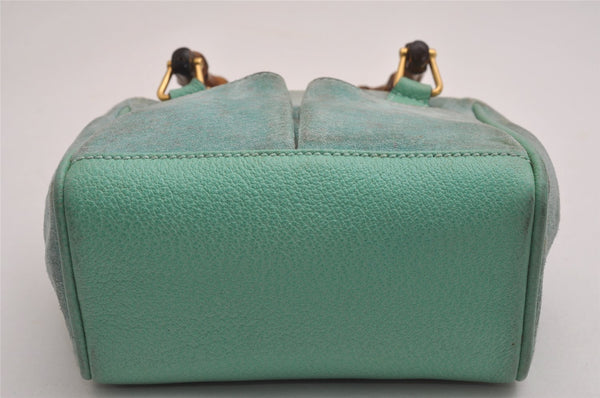 Authentic GUCCI Bamboo 2Way Shoulder Hand Bag Suede Leather Light Blue 2951J