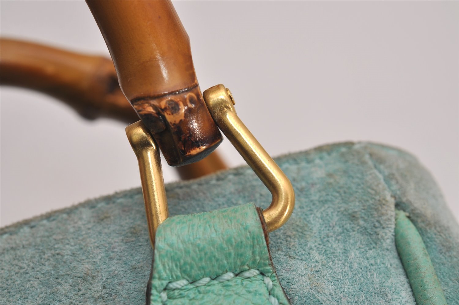 Authentic GUCCI Bamboo 2Way Shoulder Hand Bag Suede Leather Light Blue 2951J