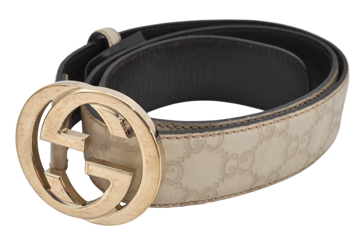 Auth GUCCI Guccissima Interlocking Belt GG Leather 80cm 31.5