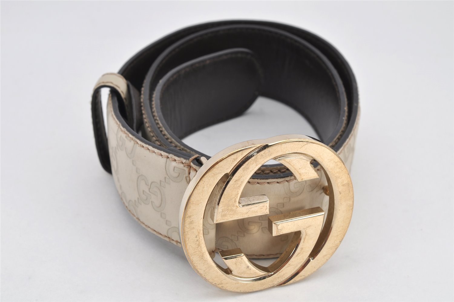 Auth GUCCI Guccissima Interlocking Belt GG Leather 80cm 31.5