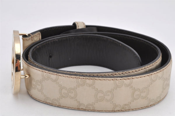 Auth GUCCI Guccissima Interlocking Belt GG Leather 80cm 31.5" 114876 White 2952K