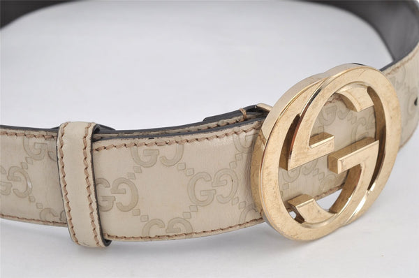 Auth GUCCI Guccissima Interlocking Belt GG Leather 80cm 31.5" 114876 White 2952K