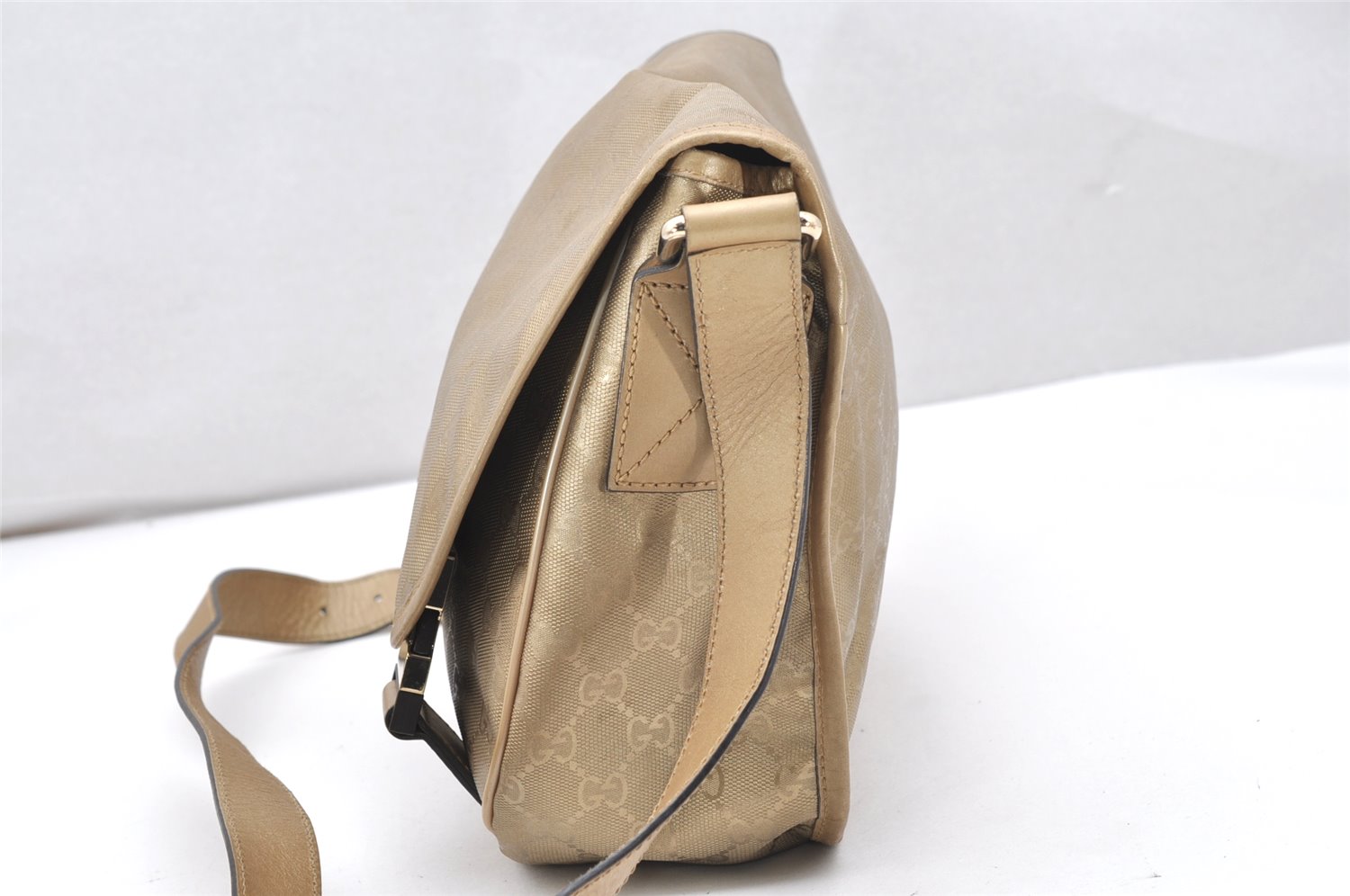 Authentic GUCCI GG Imprime Shoulder Cross Bag GG PVC Leather 201732 Gold 2953K