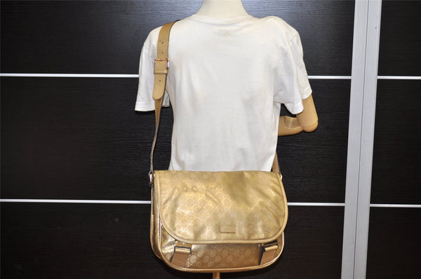 Authentic GUCCI GG Imprime Shoulder Cross Bag GG PVC Leather 201732 Gold 2953K