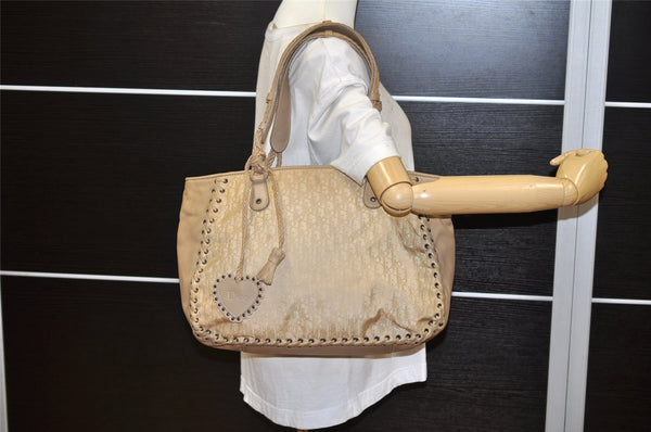 Authentic Christian Dior Trotter Ethnic Tote Bag Canvas Leather Beige CD 2955K