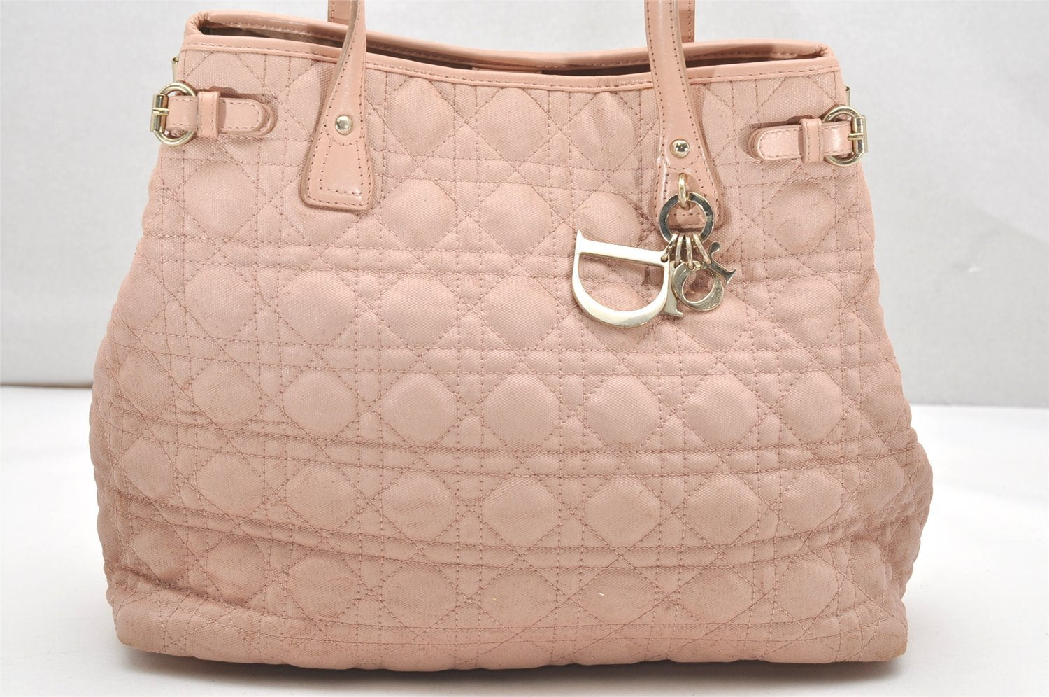 Authentic Christian Dior Panarea Cannage Tote Bag PVC Leather Pink Junk 2956K