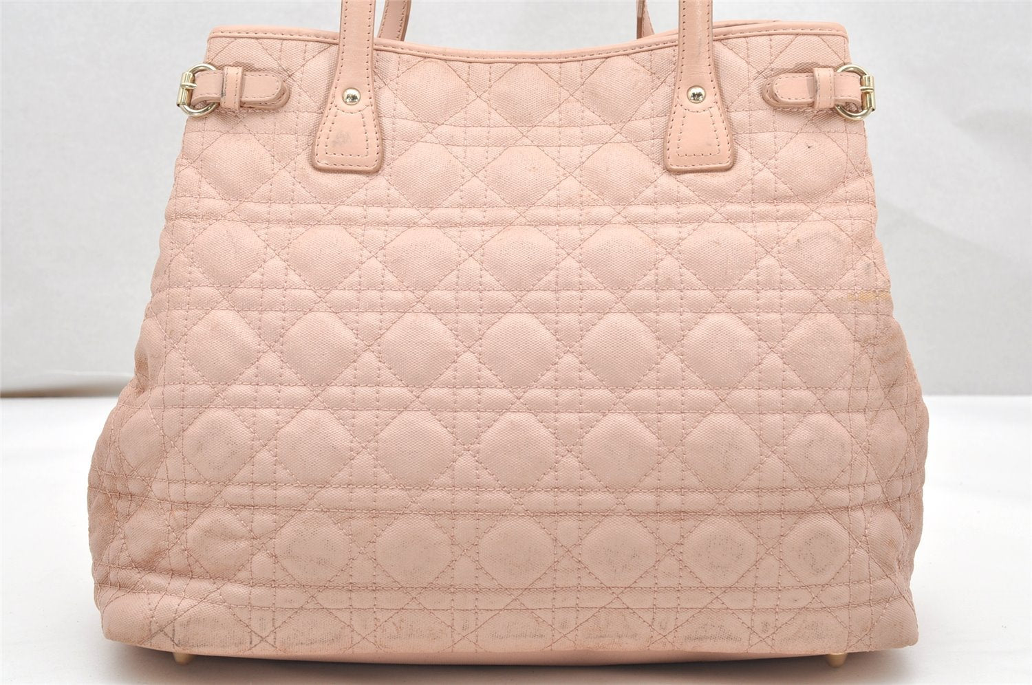 Authentic Christian Dior Panarea Cannage Tote Bag PVC Leather Pink Junk 2956K