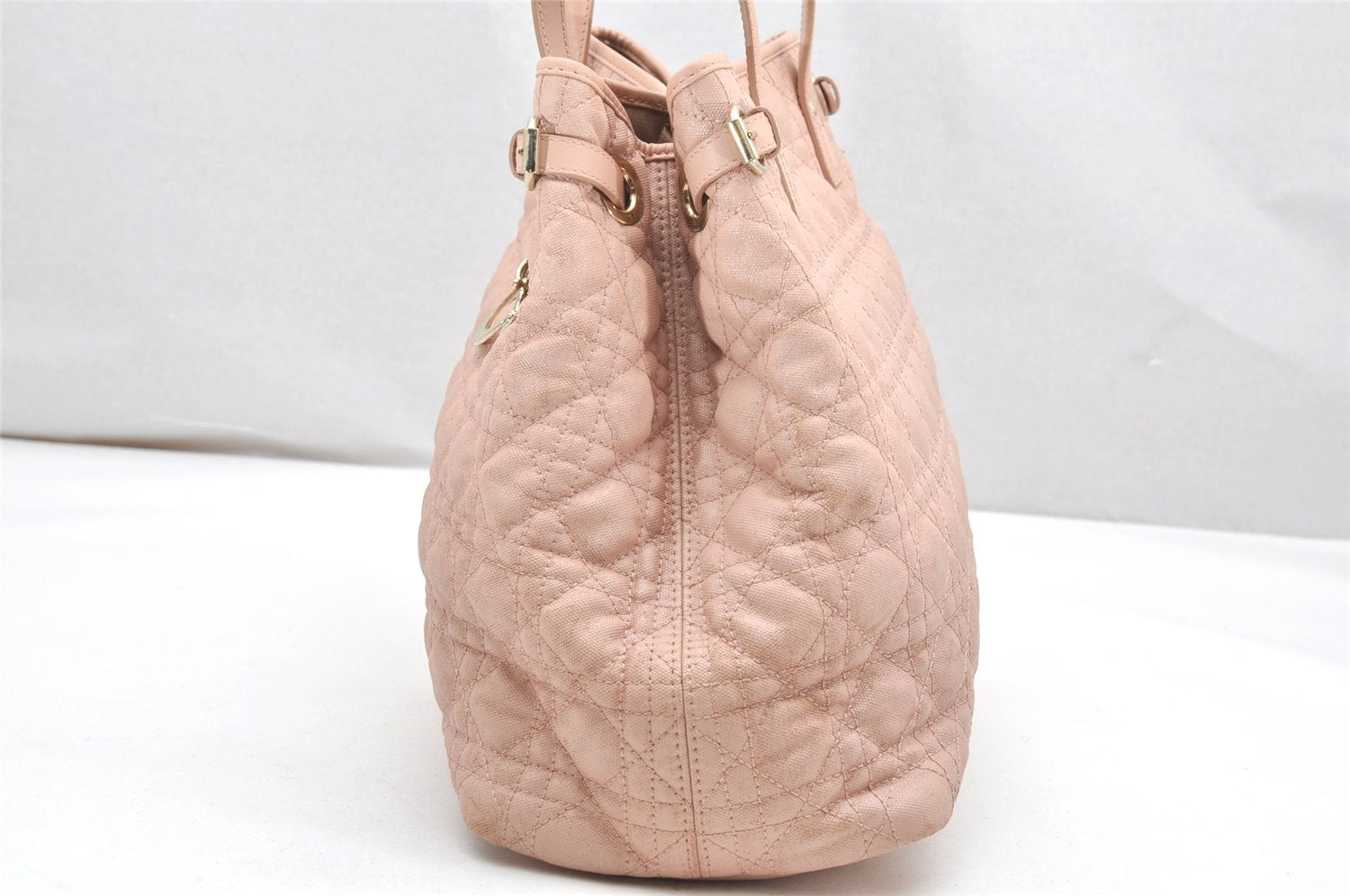 Authentic Christian Dior Panarea Cannage Tote Bag PVC Leather Pink Junk 2956K