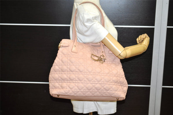 Authentic Christian Dior Panarea Cannage Tote Bag PVC Leather Pink Junk 2956K