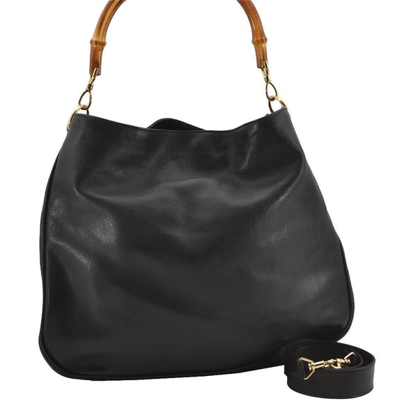 Authentic GUCCI Bamboo 2Way Shoulder Hand Bag Leather Black Junk 2961J