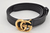 Authentic GUCCI Vintage Double G Belt Leather Size 70cm 29.5" 409417 Black 2962K