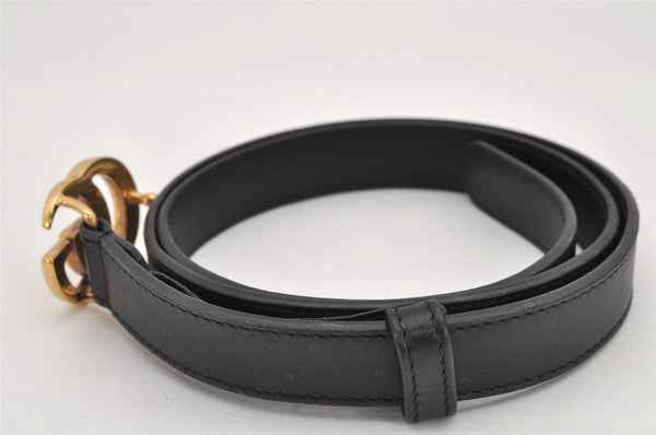Authentic GUCCI Vintage Double G Belt Leather Size 70cm 29.5" 409417 Black 2962K