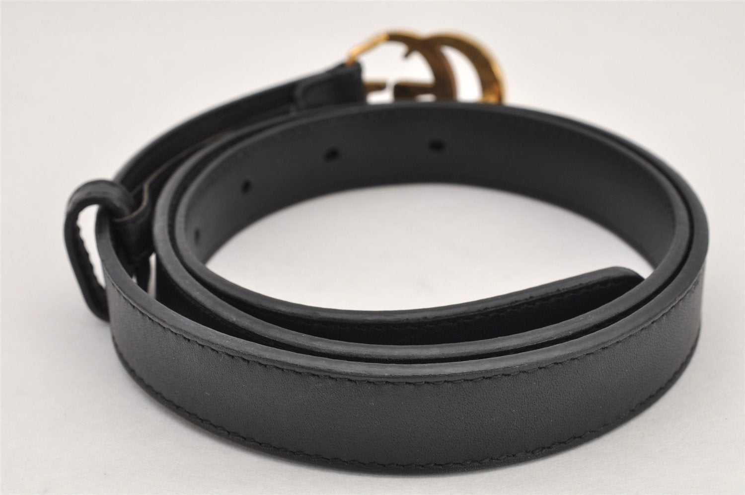 Authentic GUCCI Vintage Double G Belt Leather Size 70cm 29.5