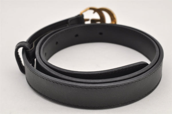 Authentic GUCCI Vintage Double G Belt Leather Size 70cm 29.5" 409417 Black 2962K
