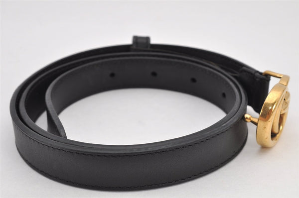 Authentic GUCCI Vintage Double G Belt Leather Size 70cm 29.5" 409417 Black 2962K