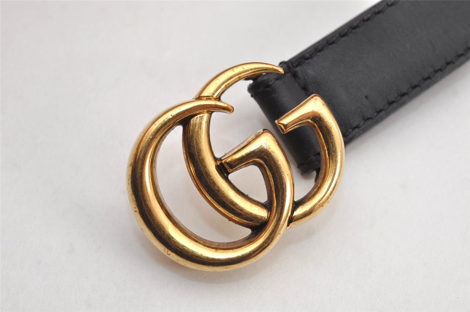 Authentic GUCCI Vintage Double G Belt Leather Size 70cm 29.5