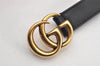 Authentic GUCCI Vintage Double G Belt Leather Size 70cm 29.5" 409417 Black 2962K