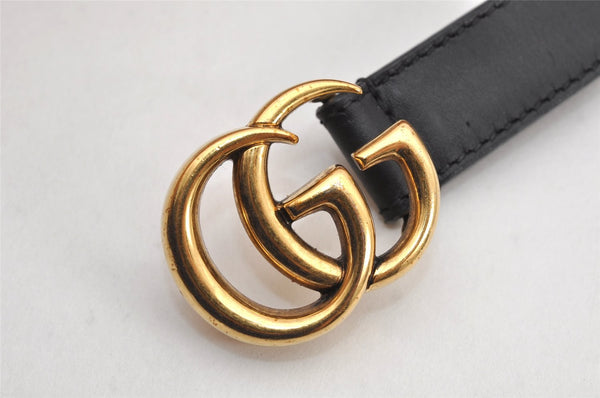 Authentic GUCCI Vintage Double G Belt Leather Size 70cm 29.5" 409417 Black 2962K