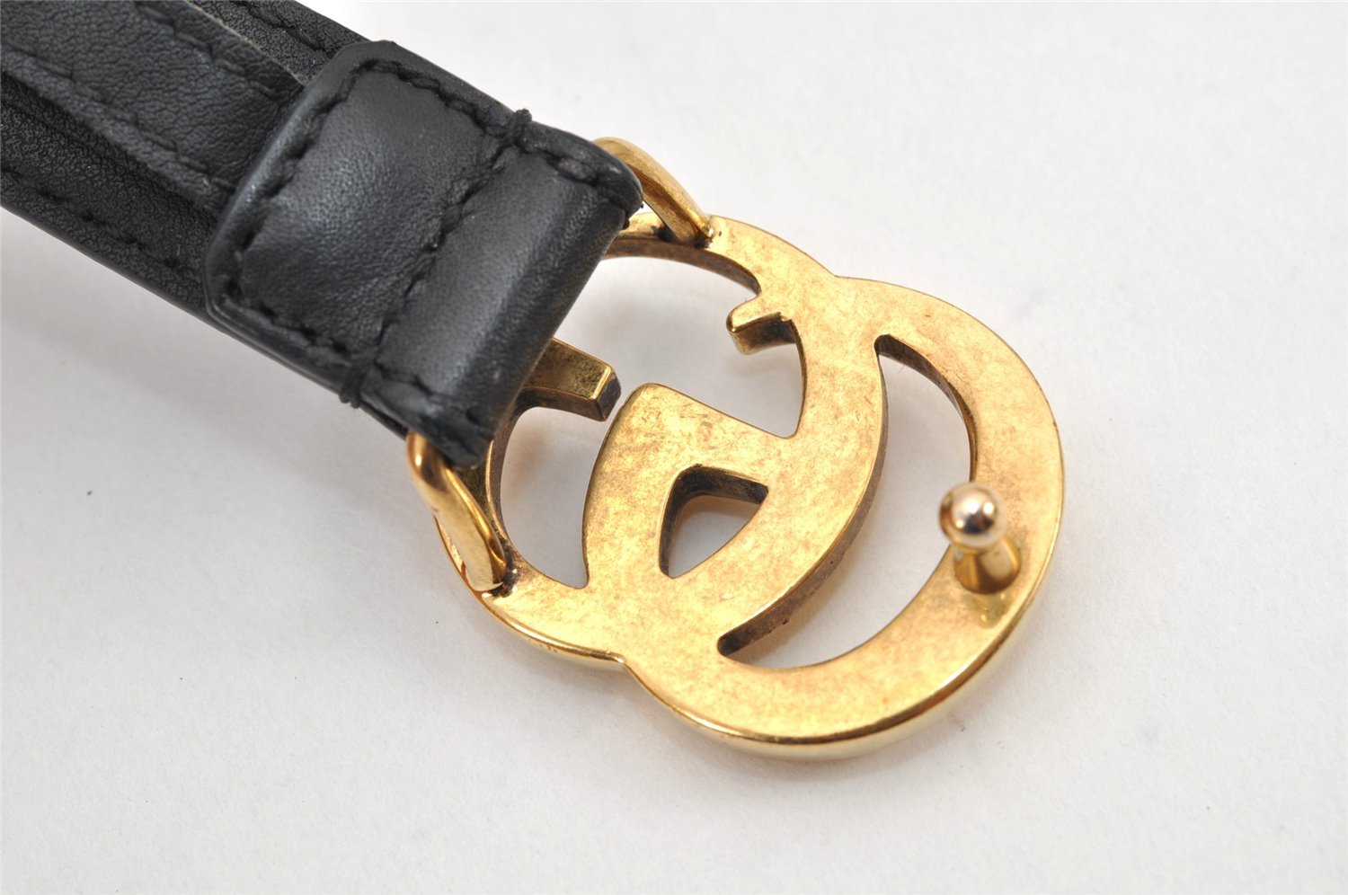 Authentic GUCCI Vintage Double G Belt Leather Size 70cm 29.5