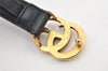 Authentic GUCCI Vintage Double G Belt Leather Size 70cm 29.5" 409417 Black 2962K