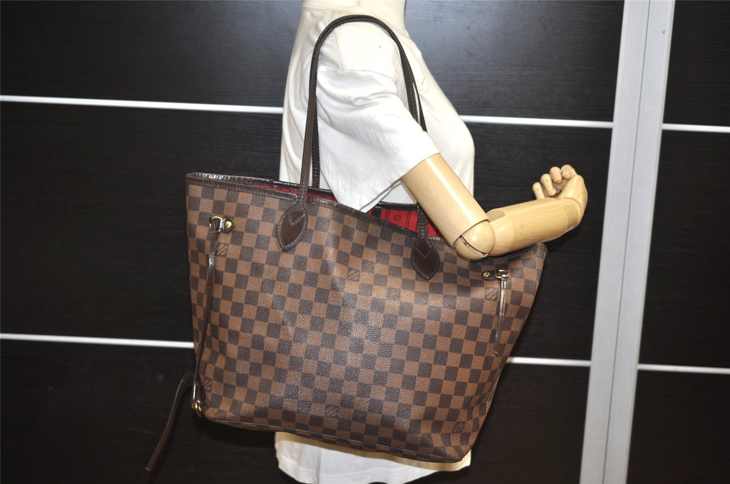 Authentic Louis Vuitton Damier Neverfull MM Shoulder Tote Bag N51105 LV 2963K