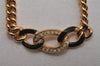 Authentic Christian Dior Gold Tone Rhinestone Chain Pendant Necklace CD 2964J