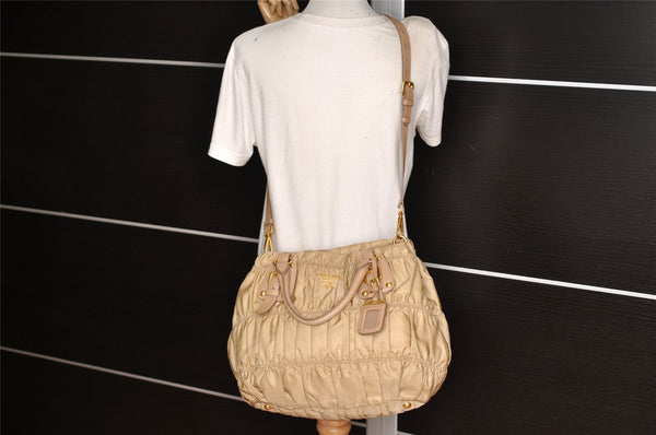 Authentic PRADA Tessuto Gaufre Nylon Leather 2Way Tote Bag BN1792 Beige 2964K