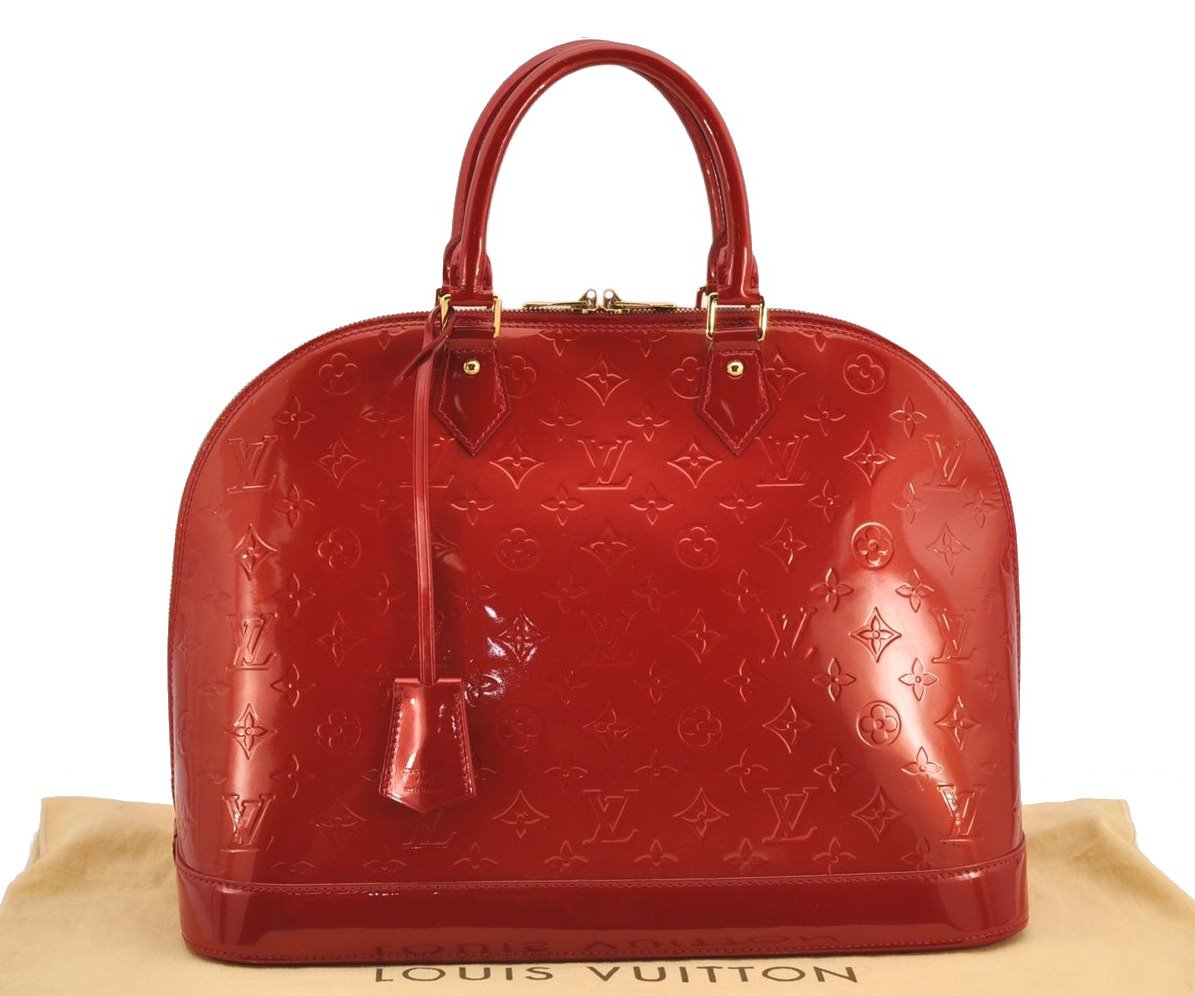 Authentic Louis Vuitton Vernis Alma GM Hand Bag Red M93596 LV 2965K