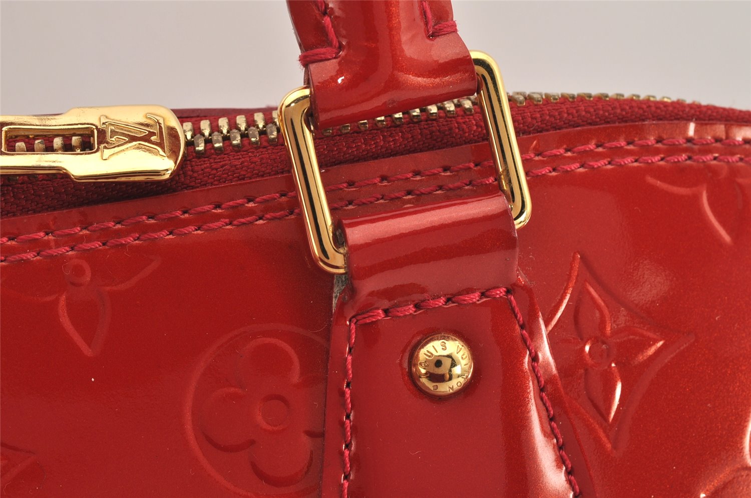 Authentic Louis Vuitton Vernis Alma GM Hand Bag Red M93596 LV 2965K