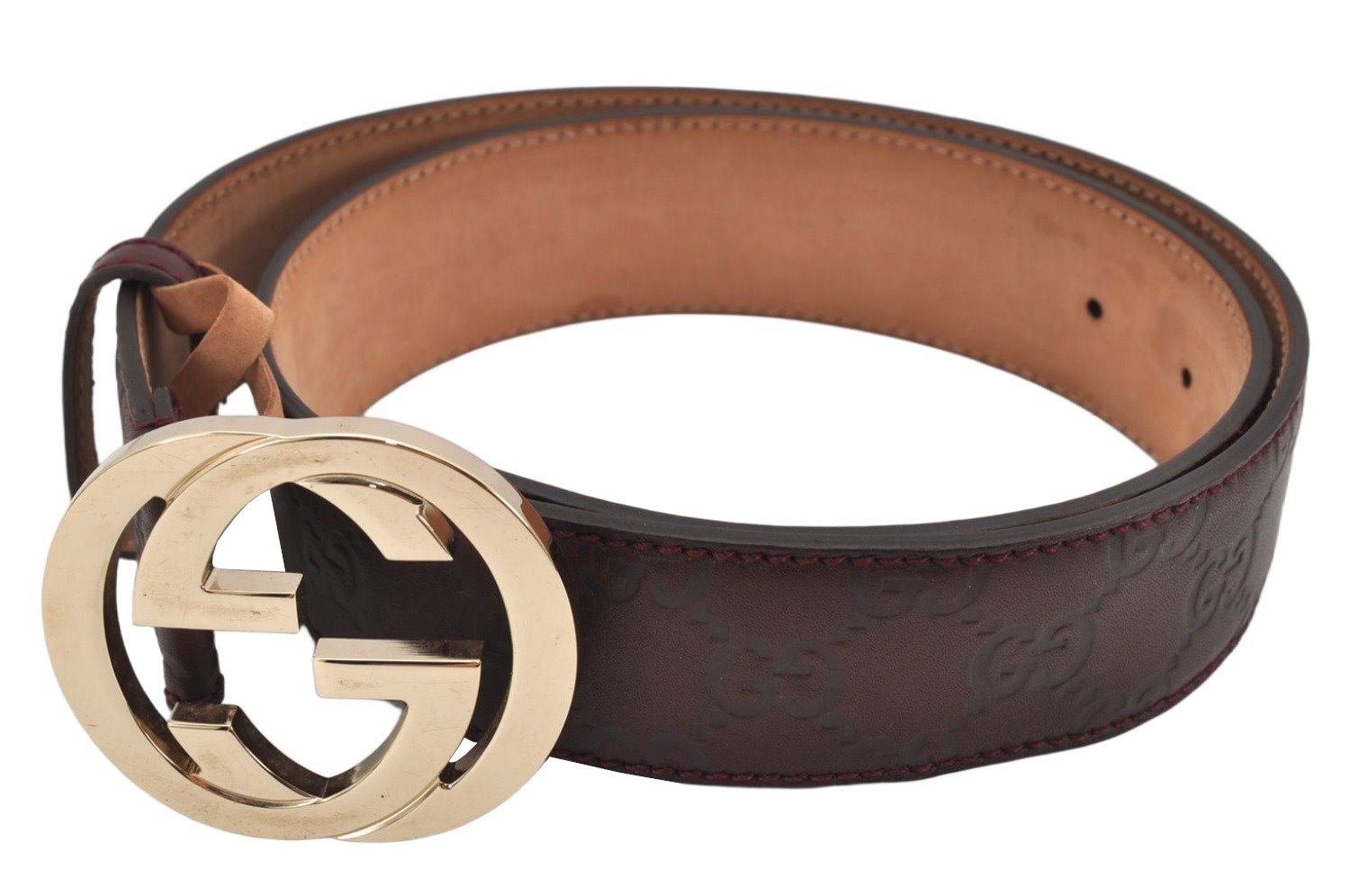 Auth GUCCI Guccissima Interlocking Belt GG Leather 80cm 31.5