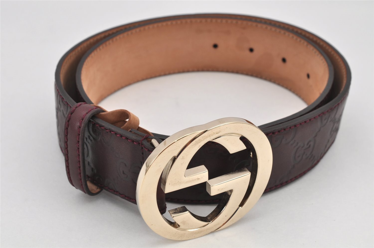 Auth GUCCI Guccissima Interlocking Belt GG Leather 80cm 31.5