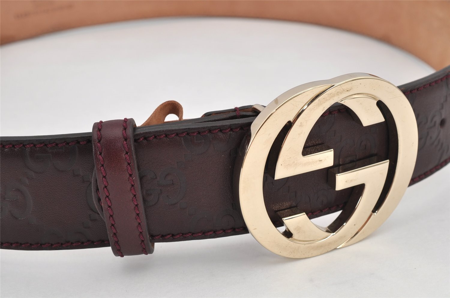 Auth GUCCI Guccissima Interlocking Belt GG Leather 80cm 31.5