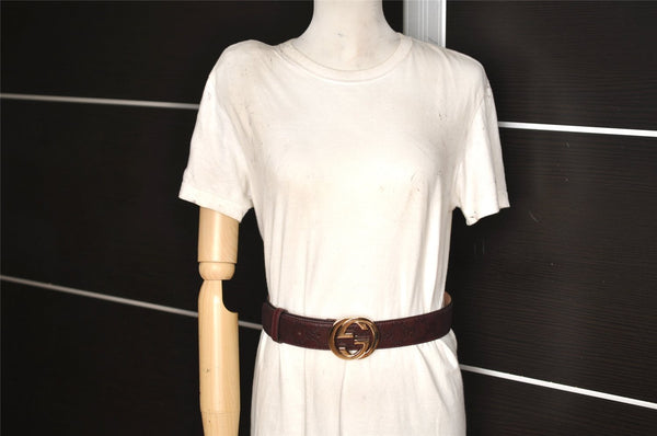 Auth GUCCI Guccissima Interlocking Belt GG Leather 80cm 31.5" 114876 Brown 2966K