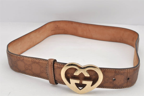 Authentic GUCCI Guccissima Heart Belt GG Leather 80cm 31.5" 245856 Brown 2968K