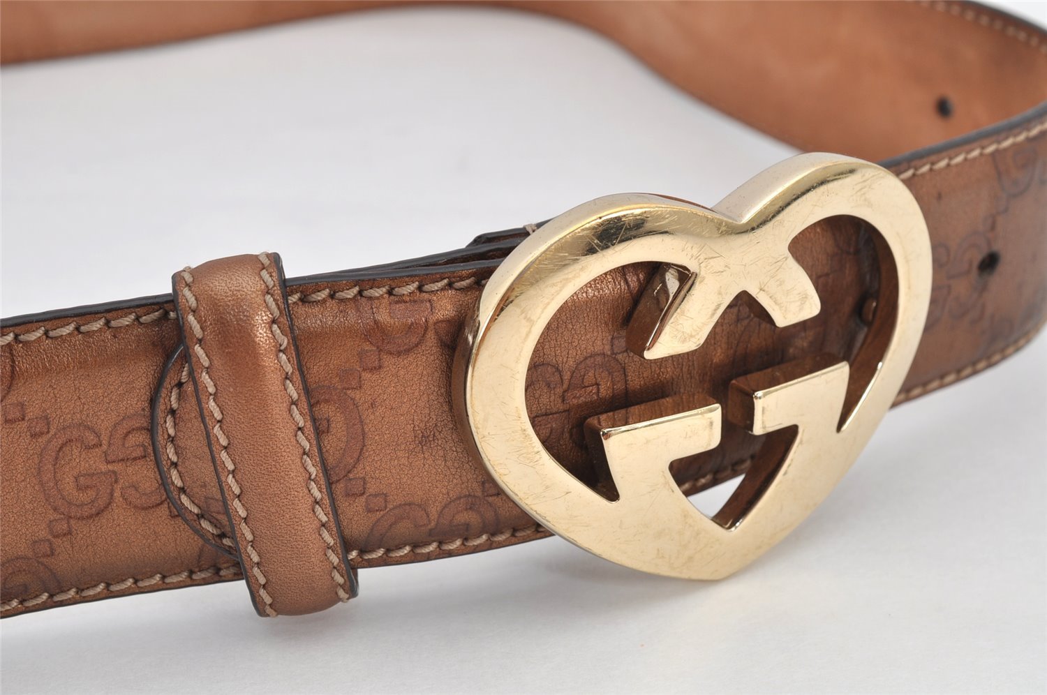 Authentic GUCCI Guccissima Heart Belt GG Leather 80cm 31.5