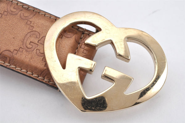 Authentic GUCCI Guccissima Heart Belt GG Leather 80cm 31.5" 245856 Brown 2968K