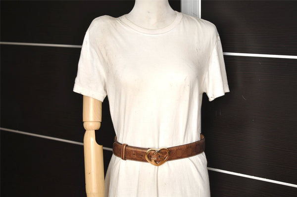 Authentic GUCCI Guccissima Heart Belt GG Leather 80cm 31.5" 245856 Brown 2968K