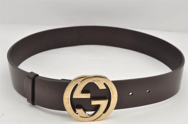 Authentic GUCCI Interlocking G Belt Leather Size 80cm 31.5" 114876 Brown 2969K