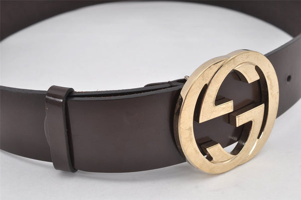 Authentic GUCCI Interlocking G Belt Leather Size 80cm 31.5" 114876 Brown 2969K