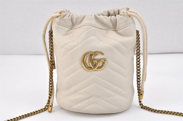 Authentic GUCCI GG Marmont Chain Shoulder Cross Bag Leather 575163 White 2971K